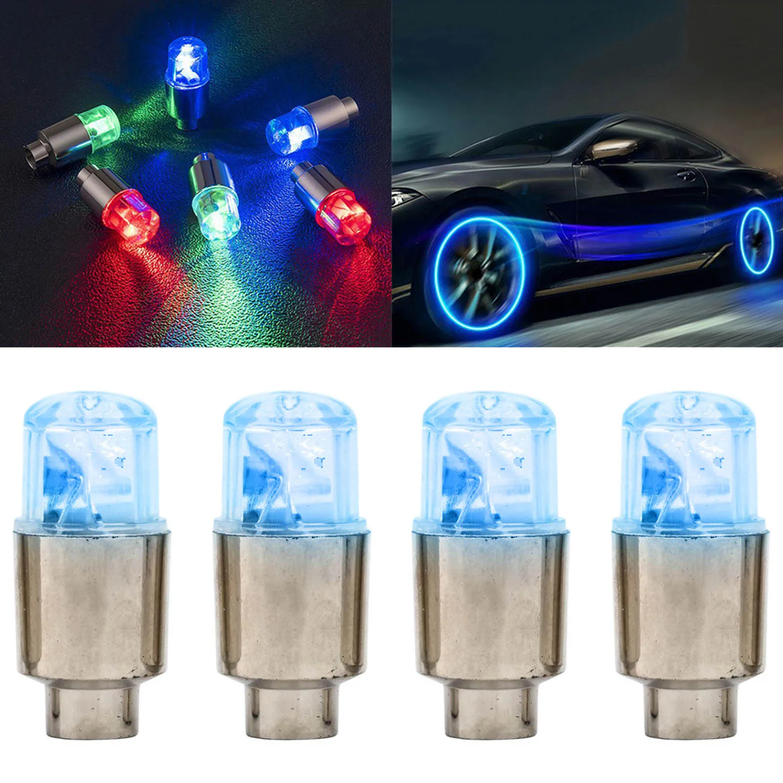 4Pcs LED Tire Valve Stem Smart Sensor Activated Lights Compatible with Various Vehicle Types for Added Visibility