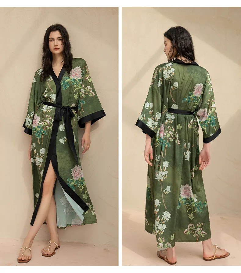 Sommer Robe Bademantel im chinesischen Stil Seiden druck lange Robe Kimono Satin sexy Roben Nachtwäsche Nachtwäsche Pyjama