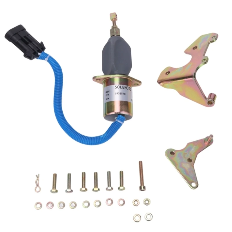 3931570 3800723 Shutoff Solenoid with Corrugated Wire Sleeve, Electrical Socket, Two-Hole Mounting Flange, and 68UF