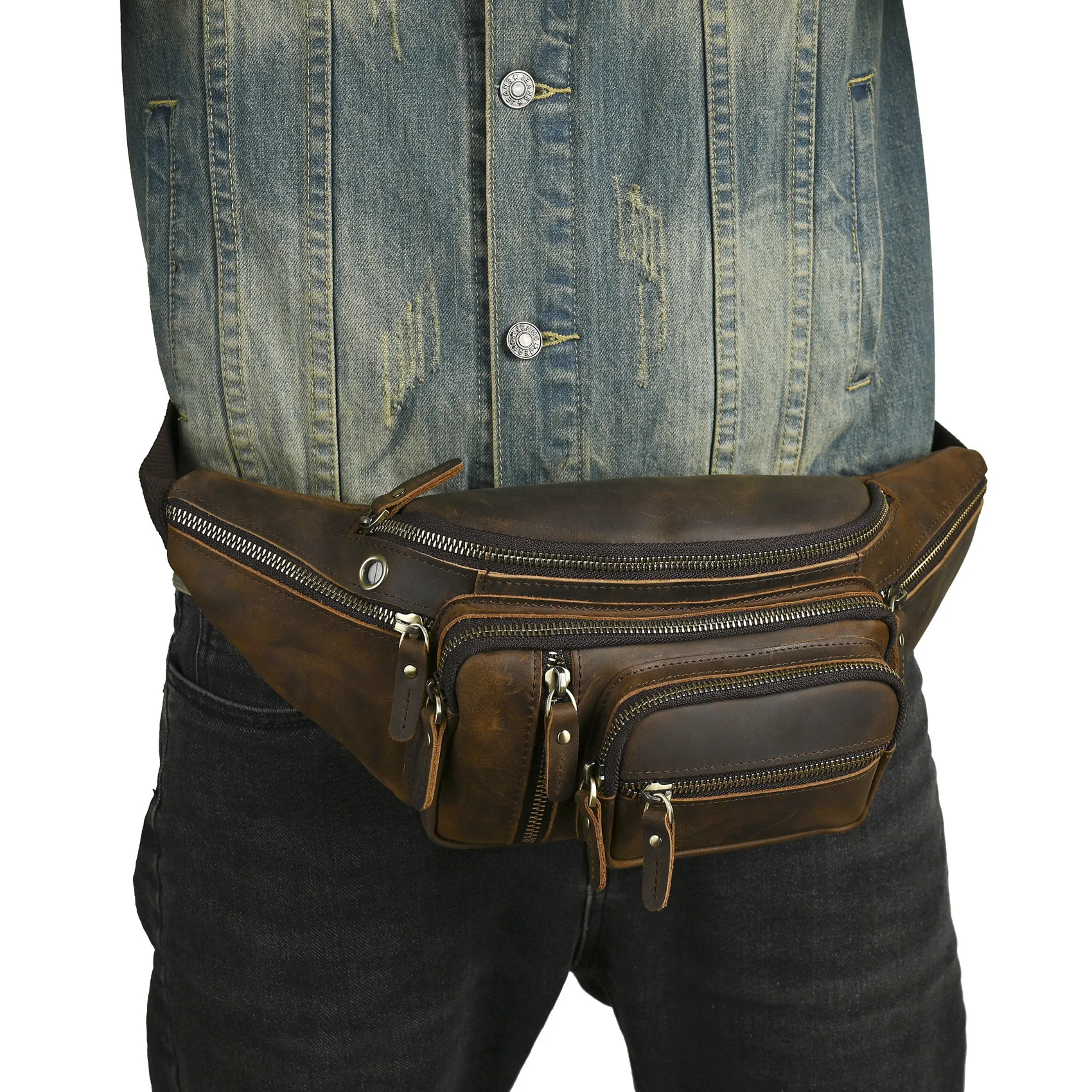 

Новый ретро винтажный верхний слой из воловьей кожи, мужская крутая многоэтажная сумка для путешествий на открытом воздухе, нагрудная сумка, поясная сумка, передняя сумка