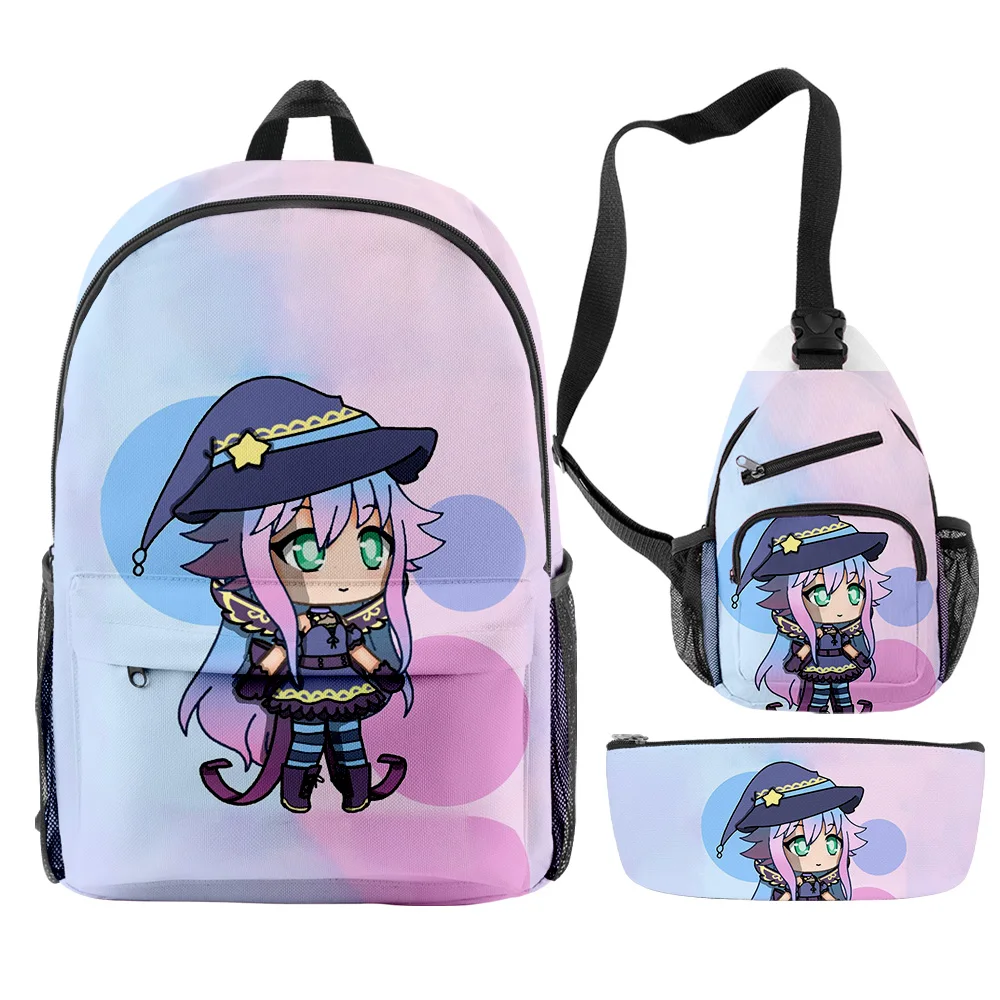 3 pçs/set Gacha Vida 3d Impressão Mochila Escolar Meninos Meninas Mochilas Crossbody Viagem Caso Saco do Lápis Crianças Estudant