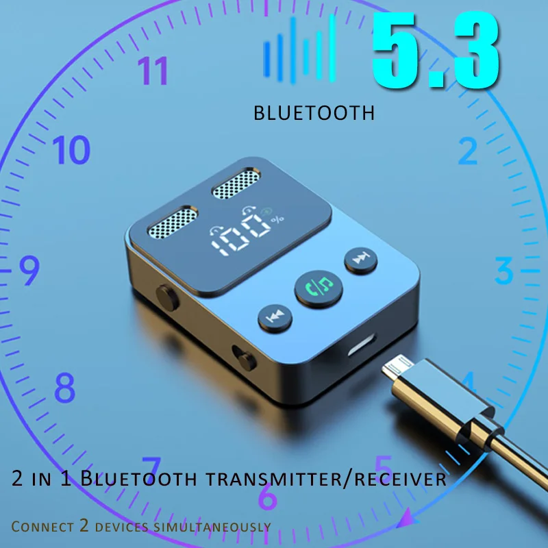 Bluetooth 5.3 Receiver Adapter Led Display Aux Bluetooth Car Adapter Wireless Audio Transmitter for TV Speakers Car MP3 Player