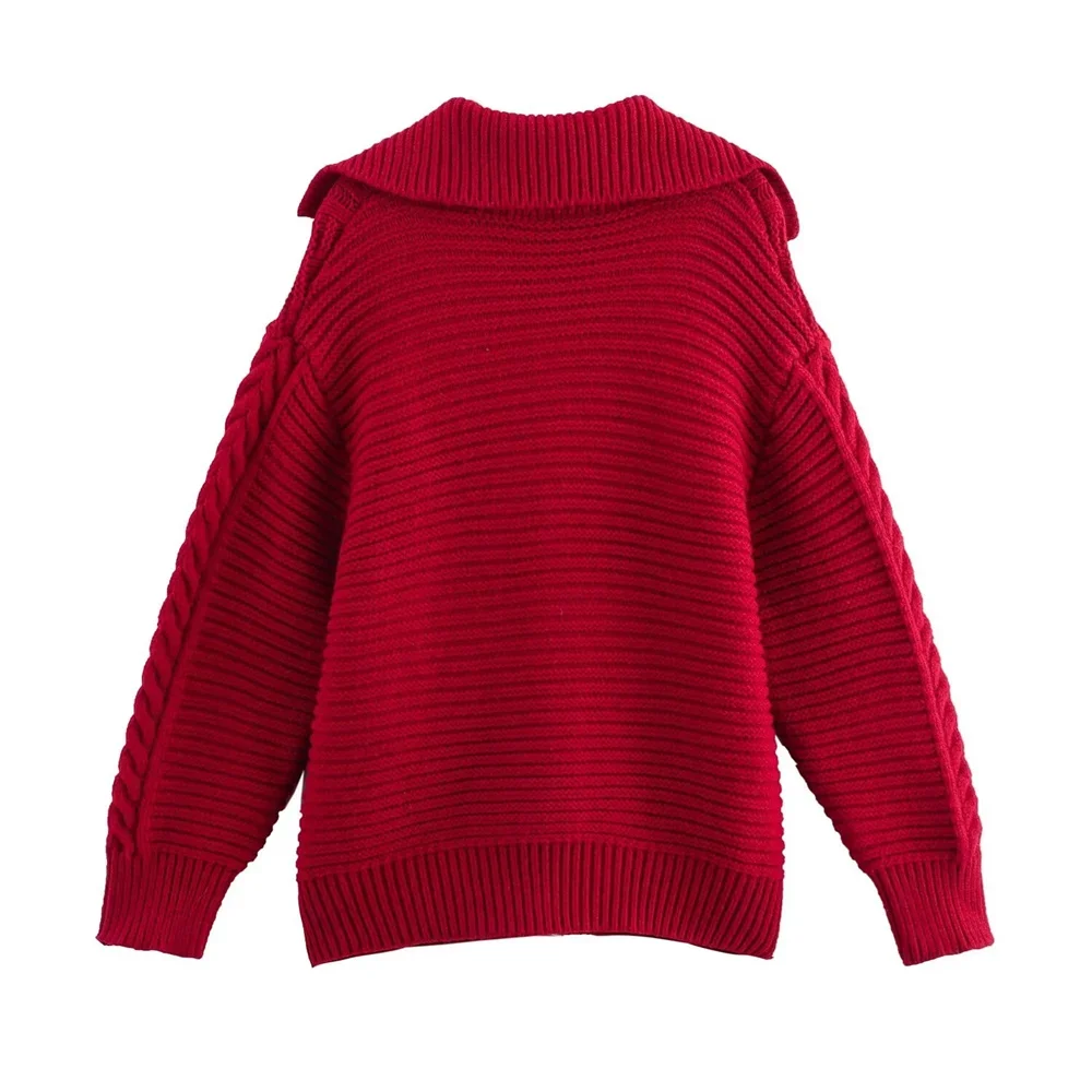 Pop 2024 Autumn New Product Women's Fashion Leisure Heavy Weight Collar Horn Button Knitted Cardigan Big Coat