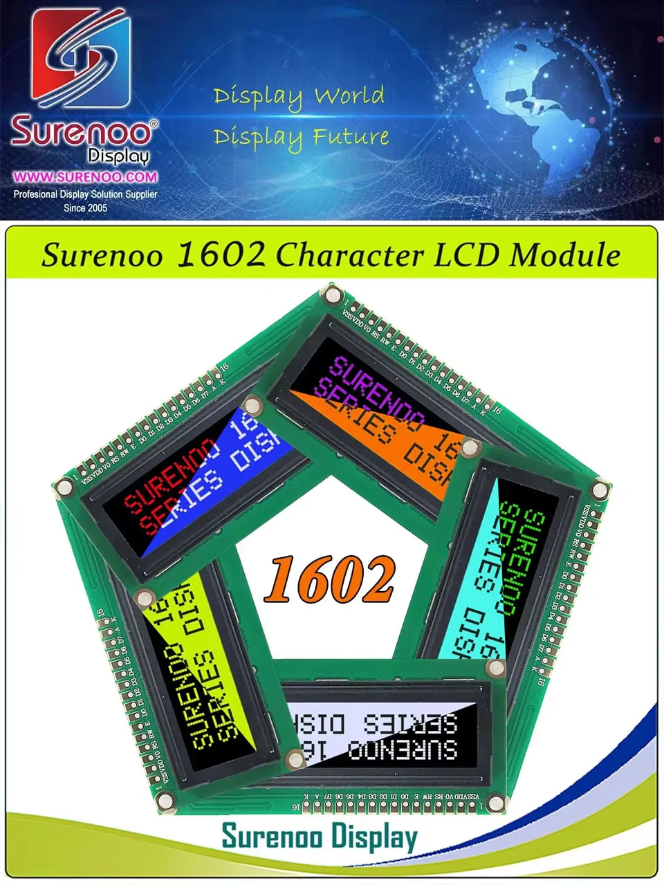 Moduł wyświetlacza LCD Surenoo 1602 16X2 162 5V 4-Bit 8-Bit Parallel Character, panel ekranu LCM STN, żółty, zielony, niebieski, biały, błękitny, błękitny nieba. — zdjęcie produktu 7