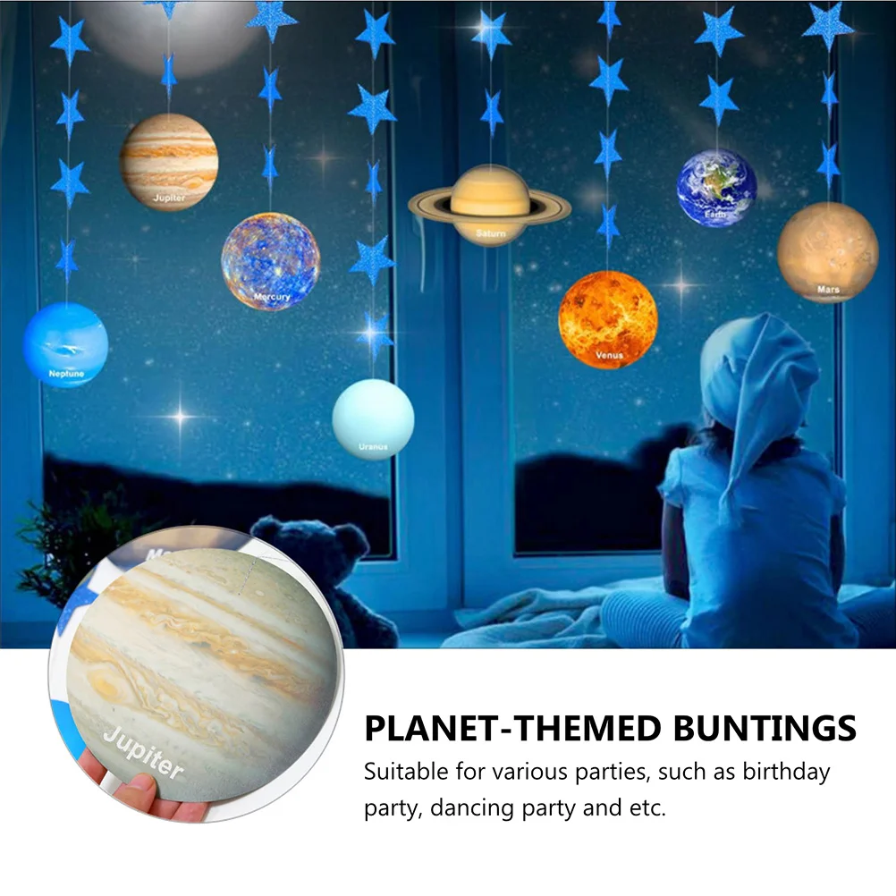 

1 Set Planet-Themed Paper Banners Glitter Powder Design For Birthday Party Stage Background Party Supplies Planet Decor Bunting