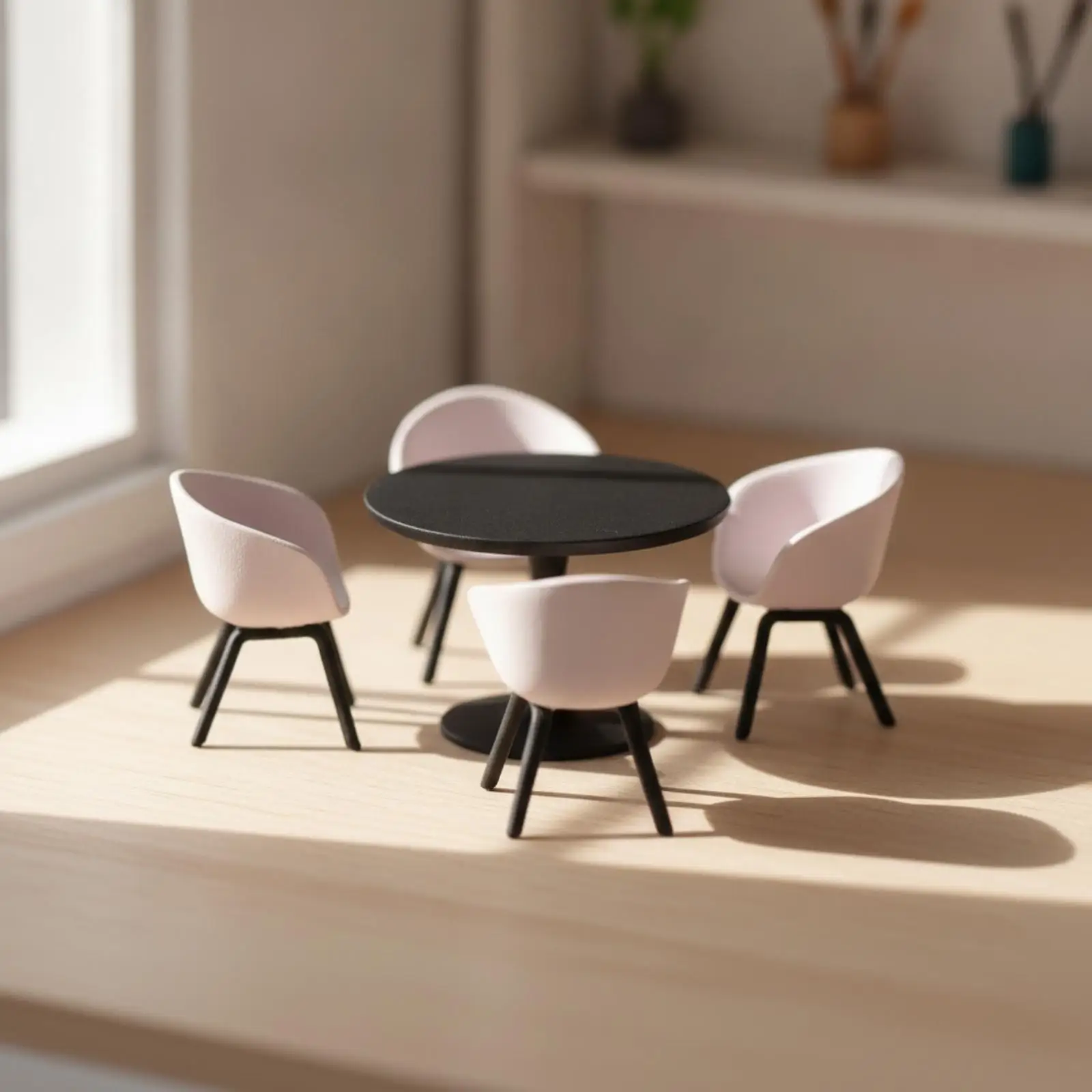 5 Pieces Modern Miniature Dining Set | Hand-Painted Finish, Clean Contemporary Look, Dollhouse Dining Table and Chairs, for