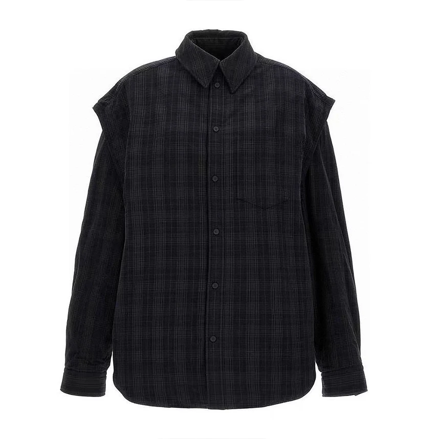 NIGO Men's Spring & Autumn Check Single Breasted Cotton Loose Gray Detachable Sleeve Shirt Ngvp #nigo8151