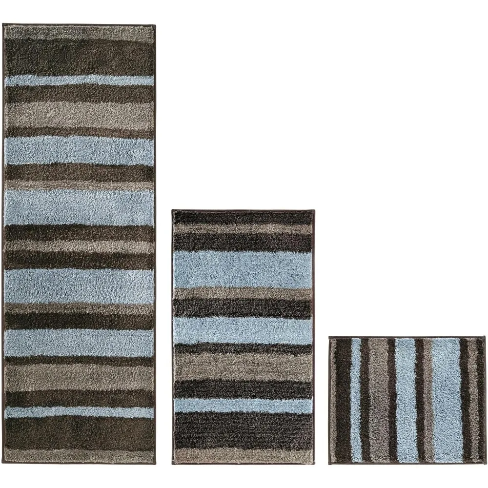 

Assorted Microfiber Striped Rugs for Bathroom Vanity Machine Washable Bath Mats Includes Soft Non-Slip Mat in 3 Sizes Set of 3