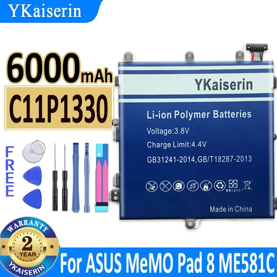 

6000mAh YKaiserin Battery C11P1330 for ASUS MeMO Pad 8 Pad8 ME581C K01H K015 ME8150C ME581CL High Capacity Bateria + Tools