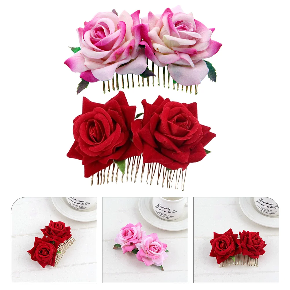 

2 Pcs Hair Clips for Bridal Accessories Decorative Combs Bride Hairpin Fabric Flower