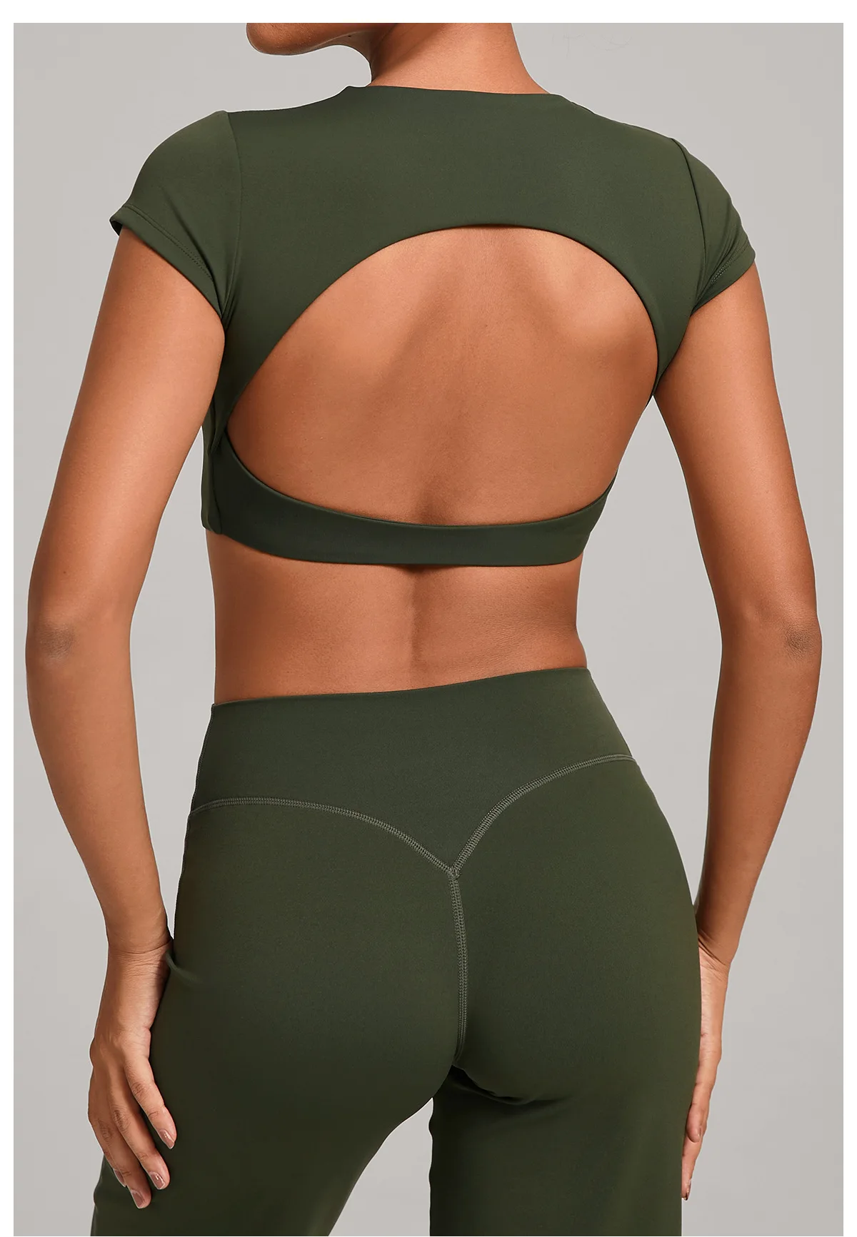 Gym Workout Clothes Backless Running Sports Top Double-layer Stitching No Chest Pad Yoga Wear Fitness Short Sleeve for Women
