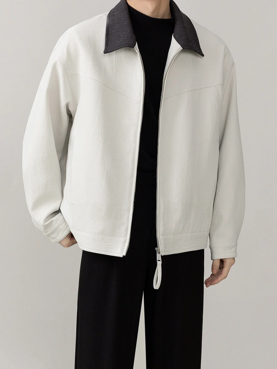 

Casual Loose Fit Men's Jacket Spring 2026 Trendy Color Block Collar Zipper Closure Fashion Outerwear Polyester Fiber Long Sleeve