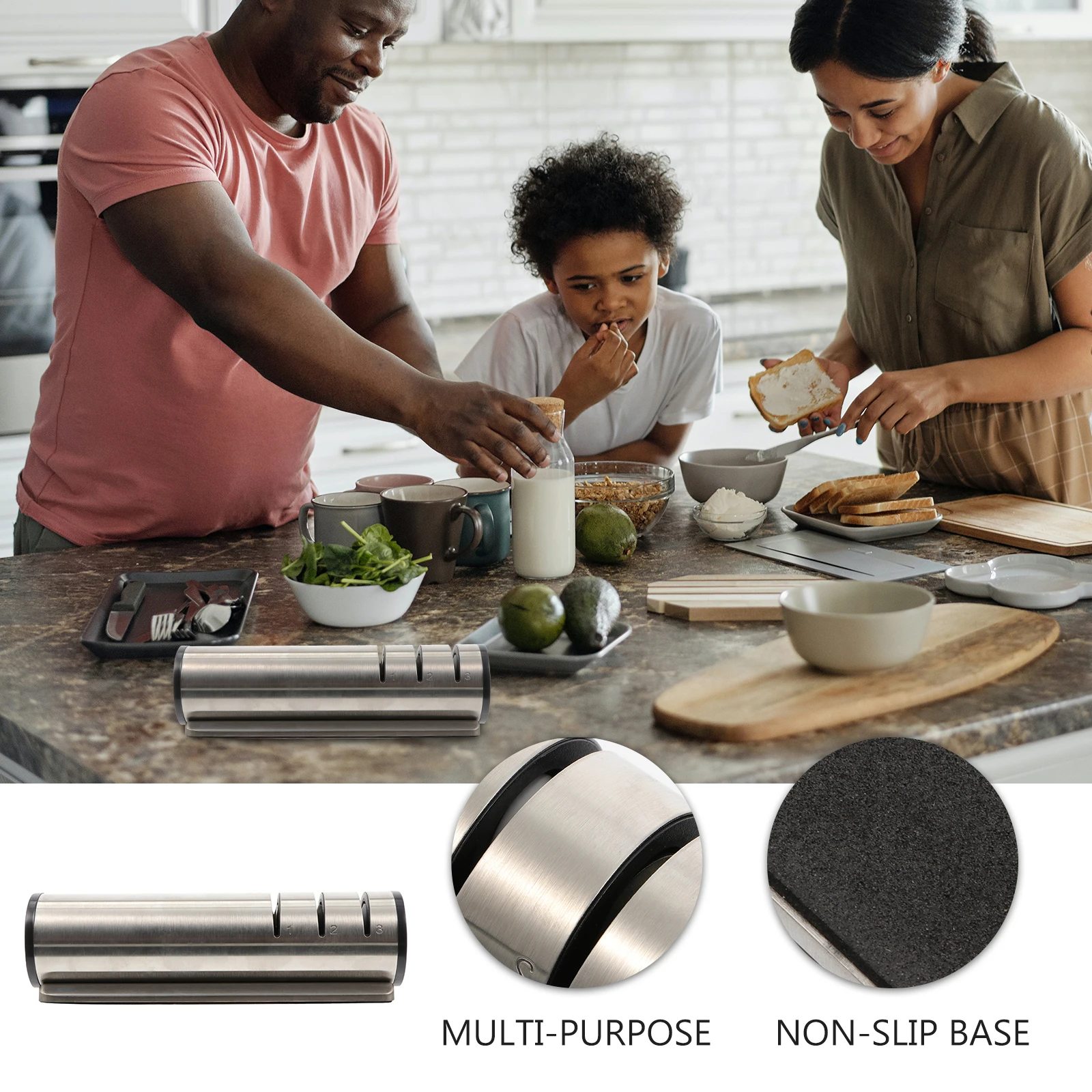 

Knife Sharpener Stainless Steel Portable Multifunction Sharpening Tool Compact Design Carving Bread Steak Paring