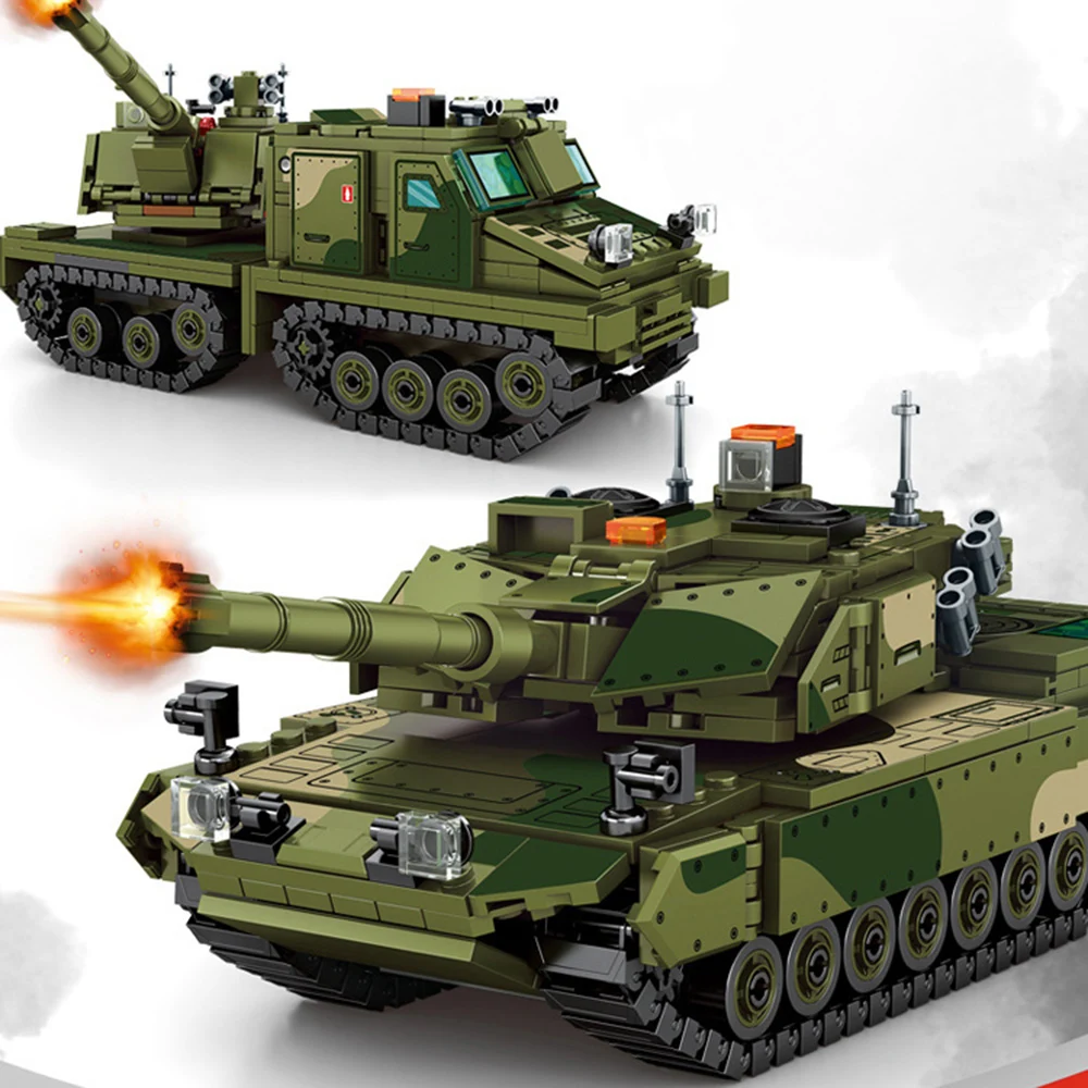 Leopard 2A6 Main Battle Tank Military Building Block Army Force Figure BVS10 Armored All Terrain Vehicle Brick 2 Modes Toys