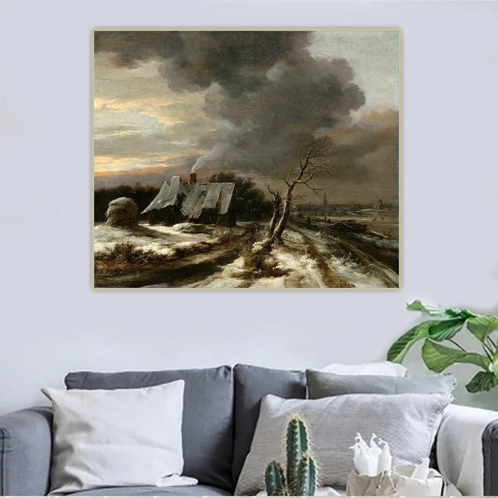 Jacob van Ruisdael 《Un paisaje de invierno con una vista del río Amstel y Amsterdam en la distancia》Decoración de pintura al óleo sobre lienzo