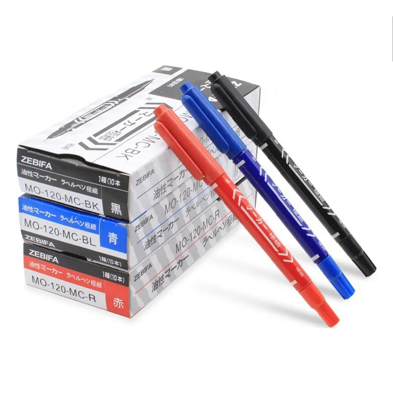 

6/12Pcs/Set Permanent Marker Pen Twin Tip Fine Point Waterproof Ink Thin Nib Crude Nib Black Ink 0.5mm-1mm Fine Color