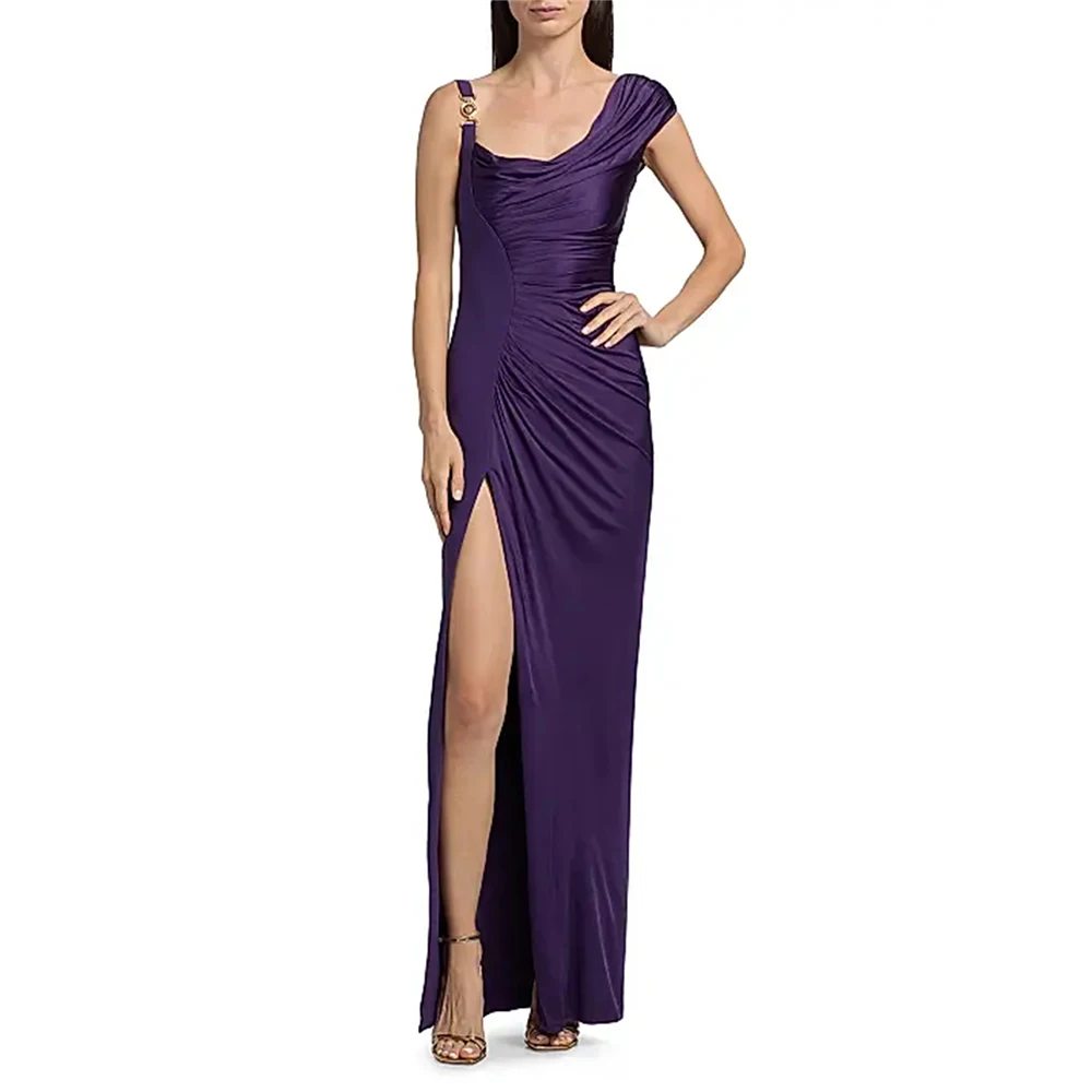 

Sexy Scoop Neck Pleated Evening Dresses Elegant Spaghetti Strap Side Slit Women's Formal Evening Gowns Wedding Party Attire