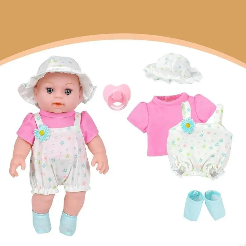 

CORB Realistic 12inch Vinyls Newborns Baby Girl Doll Realistic Child Toy Soft Doll Vinyls with Overalls Bonnet Collectible