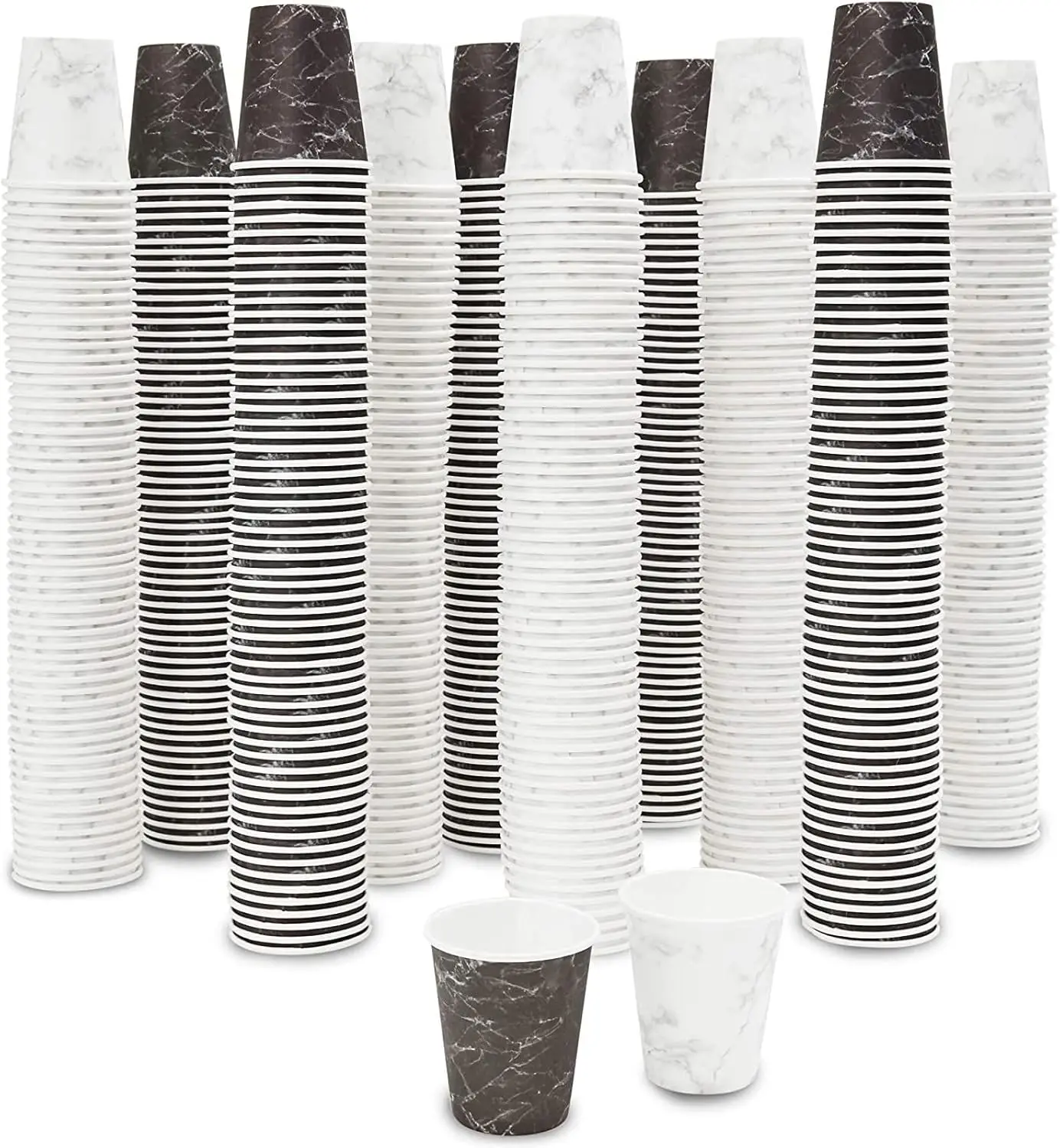 

600-Pack Marble Bathroom Cups - 3 Oz Black & White Paper Cups - Leak-Resistant Disposable for Mouthwash & Espresso