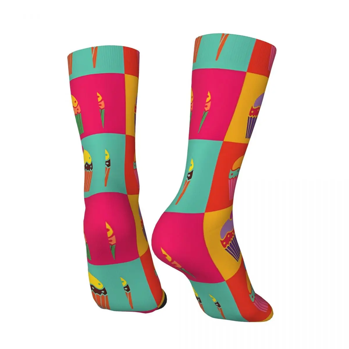 Retro Pop Art Cupcakes Men's compression Socks Unisex Harajuku Seamless Printed Novelty Crew Sock