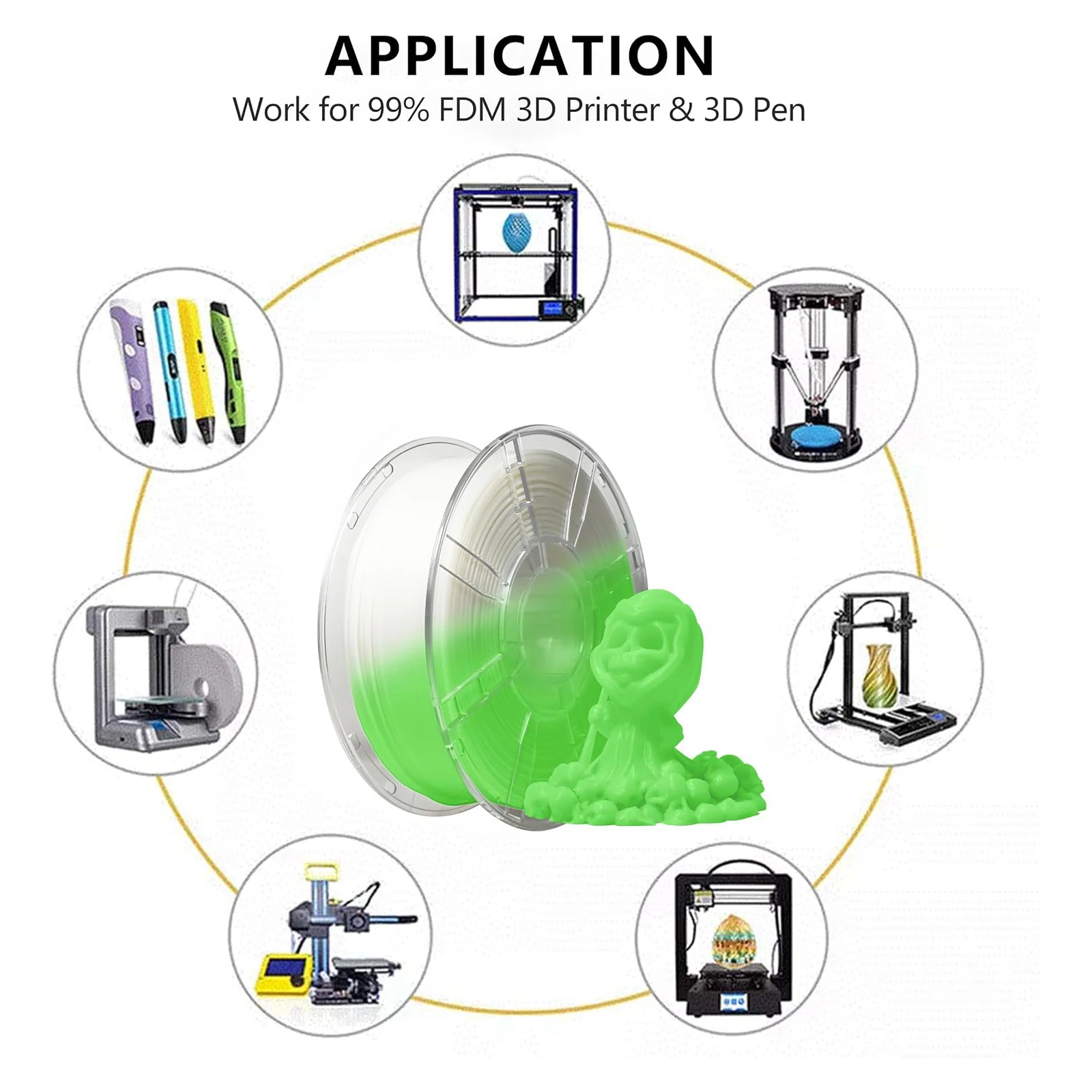 1.75mm 어둠 속에서 빛나는 PLA 3D 프린팅 필라멘트 1KG/2.2lb 3D 프린터 소모품 대부분의 3D 프린터용 3D 프린팅 재료