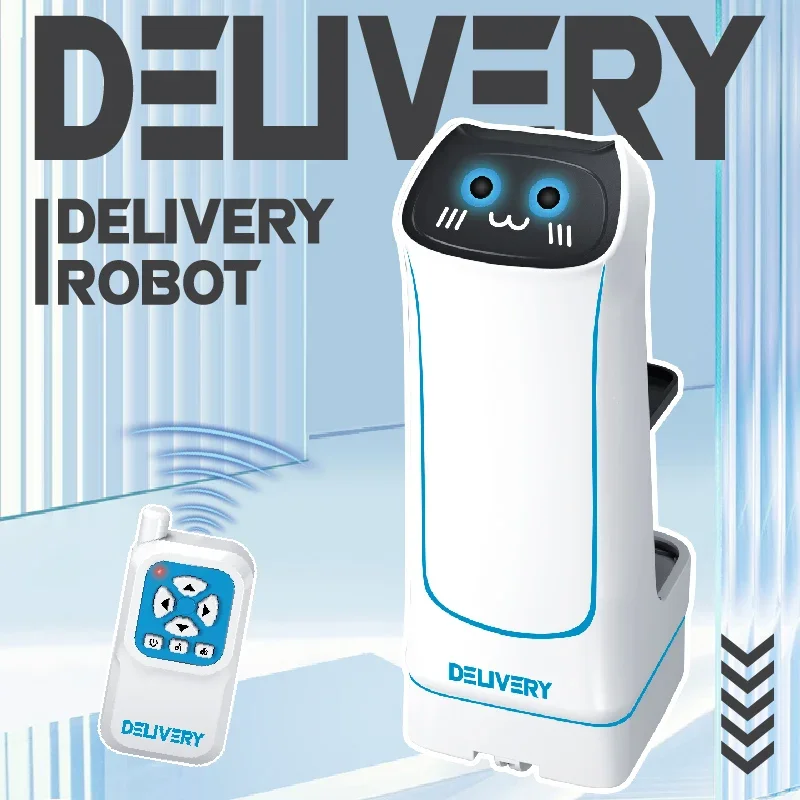Delivery Robot RC Toy, Omnidirectional Movement, Removable Base for Cans & Bottles, 2.4GHz Remote, Sound & Lights for Kids