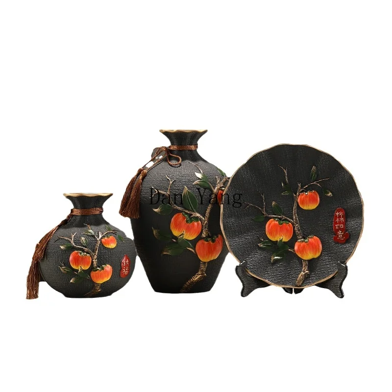 

yj persimmon ruyi vase ornament light luxury high sense living room flower arrangement red fruit TV cabinet wine cabinet home