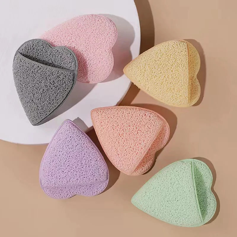 Heart Shape Sponge Facial Deep Cleaning Puff Dust Remove Soft Sponge Exfoliating Face Skin Cleansing Massage Puff Skin Care Tool