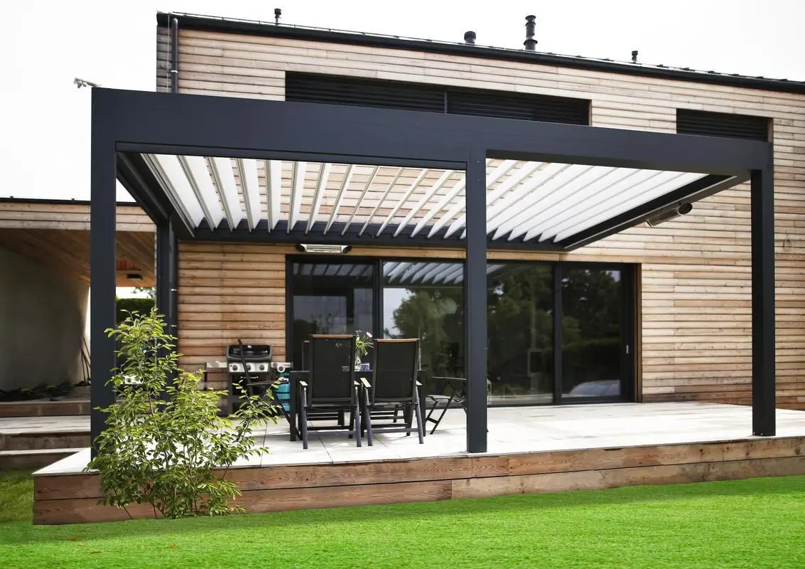 Pérgola Eléctrica de Aluminio con Tamaño Personalizado, Techo de Láminas Motorizadas, Impermeable, para Exteriores, Balcón, Patio, Gazebo, con Recubrimiento en Polvo