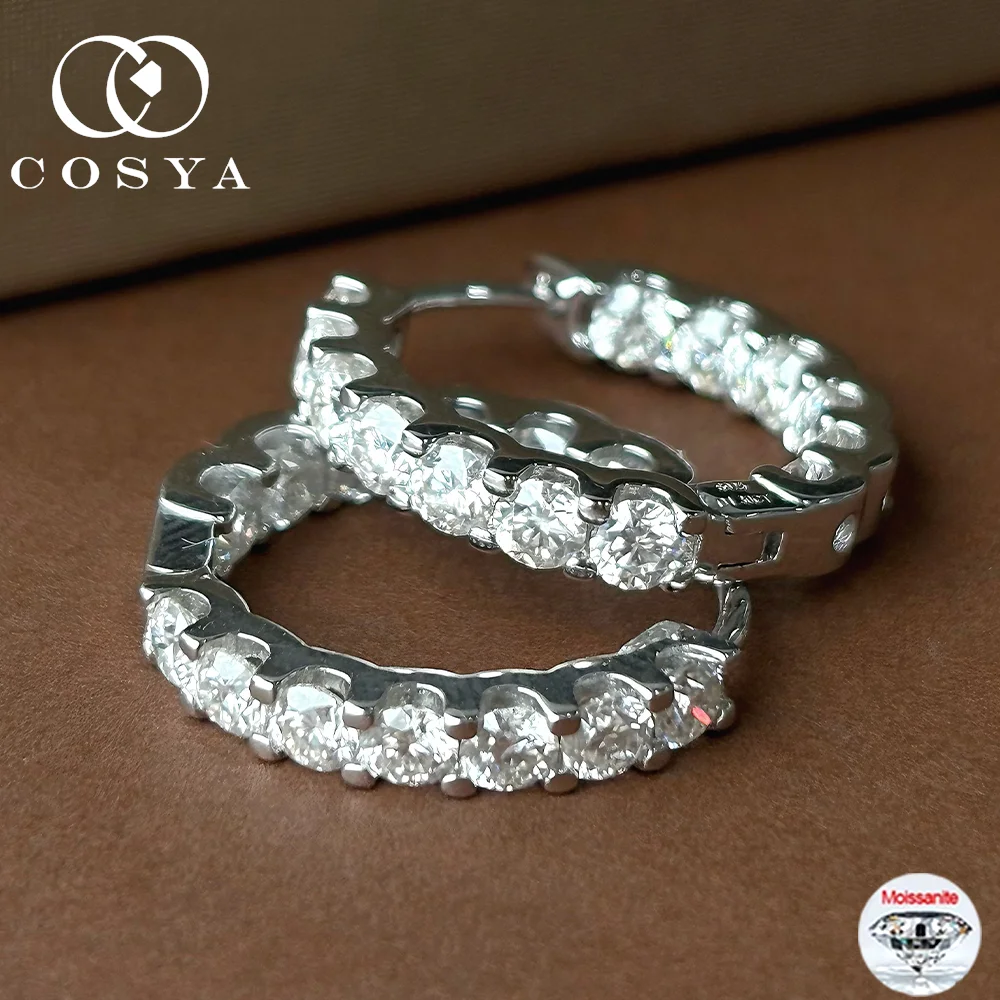 

COSYA 0,1 карата 3 мм серьги-кольца с муассанитом для женщин D цвет 100% стерлинговое серебро S925 с покрытием из белого золота ювелирные изделия в подарок