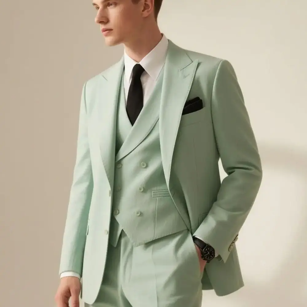 

3 Piece Solid Wedding Men Suits Formal Groom Tuxedos Prom Party Male Suits Fashion Men Clothing Set Peak Lapel