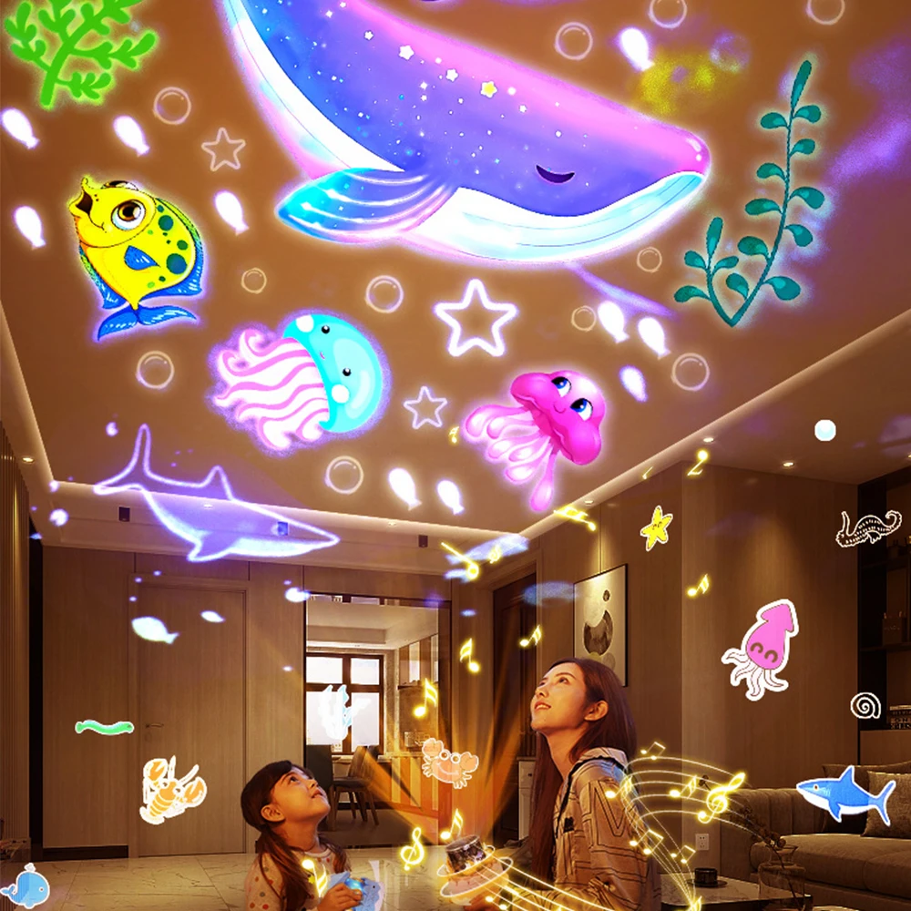 F2 21 Sets of Films Projector Night Lights Kid Star Ocean Projection Light with 360° Rotating Birthday Room Decor christmas gift