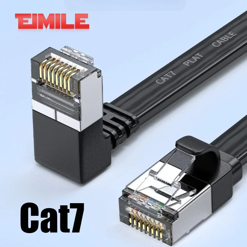 CAT7 10 Gigabit Flat 90 Degree Bend Ethernet Cable CAT6A GB TV Router Broadband Line Universal L-type UP Down RJ45 Network Wire