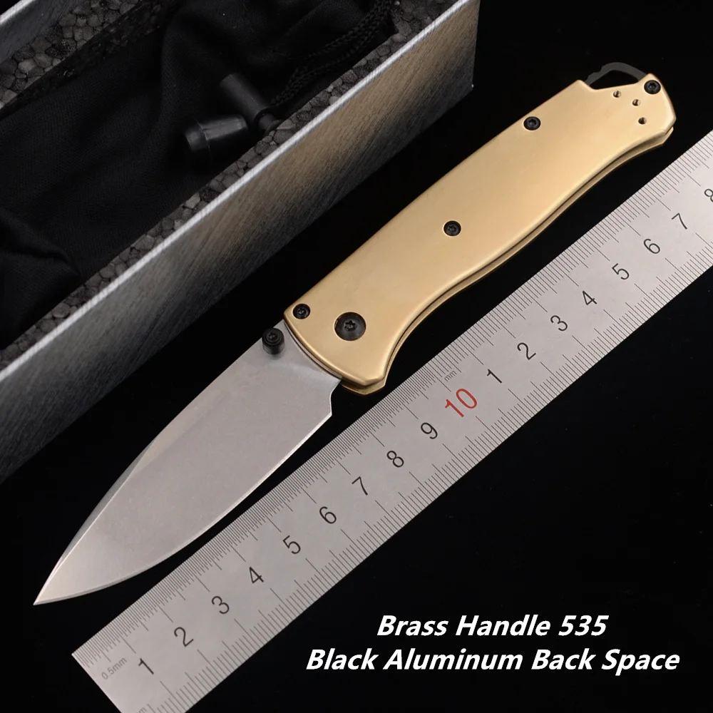 JUFULE Brass Handle 535 535-3 Bugout Mark S90V Pocket Survival EDC Tool Kitchen Tactical Camping Hunting Outdoor Folding Knife