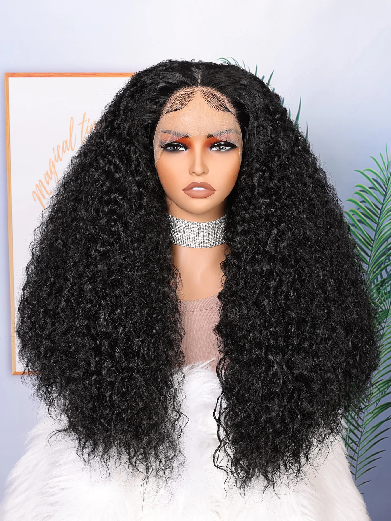 

200Density 26Inch Long Soft Kinky Curly Black Deep Lace Front Wig For Women With Baby Hair Glueless Synthetic Preplucked Daily