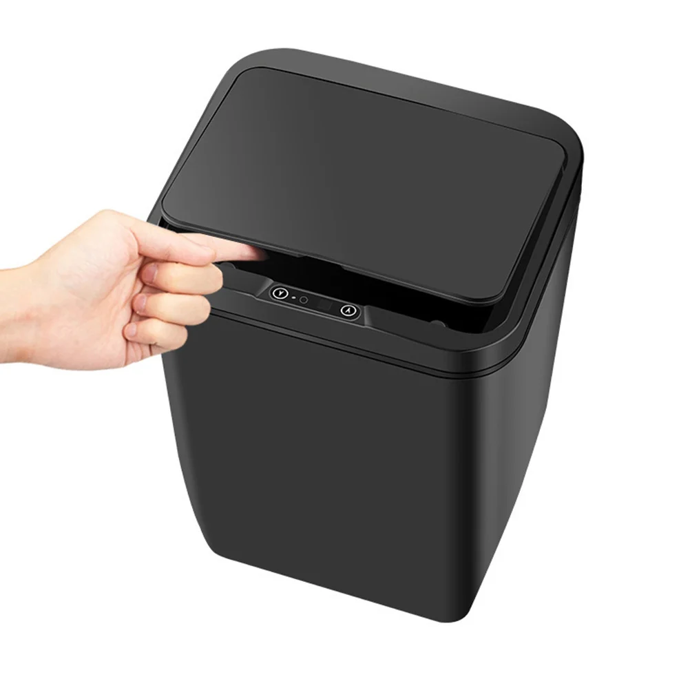 Inductive Trash Can Trash Bin Automatic Smart Sensor Kitchen Bathroom Rubbish Bin Garbage Can Waste Bin without Battery (Black)