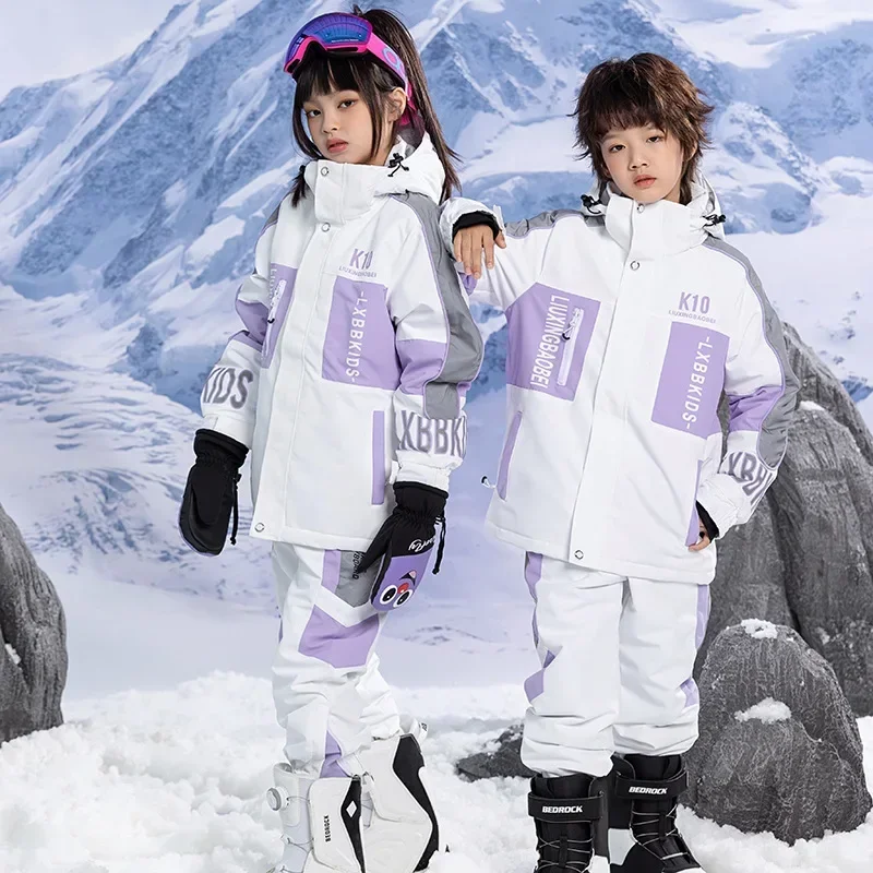 Outdoor Sport Boy Ski Set Winter Windproof Girls Snowboard Suit Hooded Jacket Pants Mountain Children Snowmobile Costume Clothes