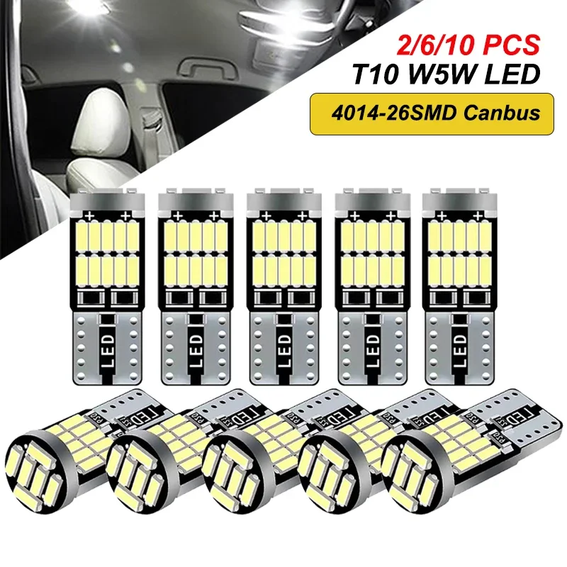 

2/10 шт., лампы T10 W5W, цвет белый, без ошибок, 12 В, 4014, 26SMD, 7000K