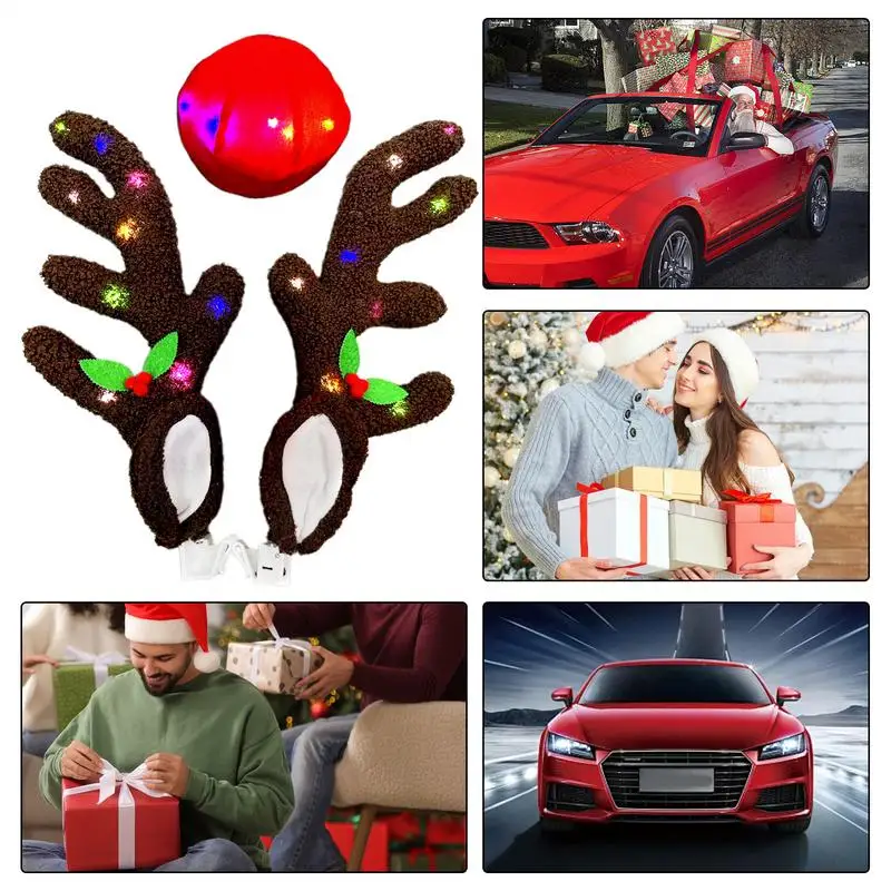 Decoraciones navideñas de astas de Reno para coche, decoraciones LED creativas para coche, lindas decoraciones para vehículos, accesorios de disfraz para coche