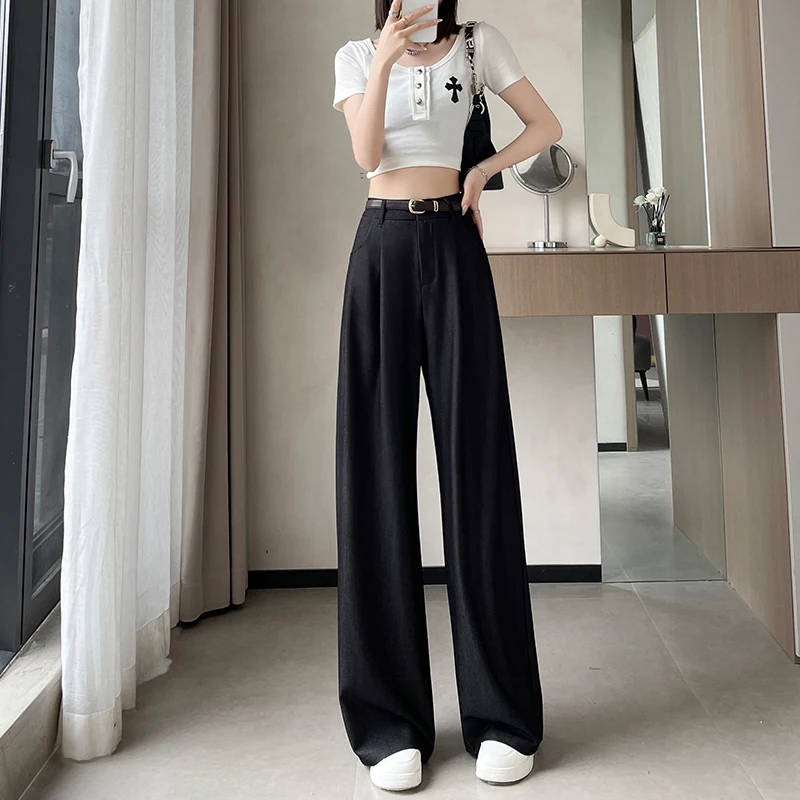 Denim Wide-leg Pants for Women 2025 Spring Summer New High-waist Loose Straight Jeans Woman Women's Youthful Clothes 90s Vintage