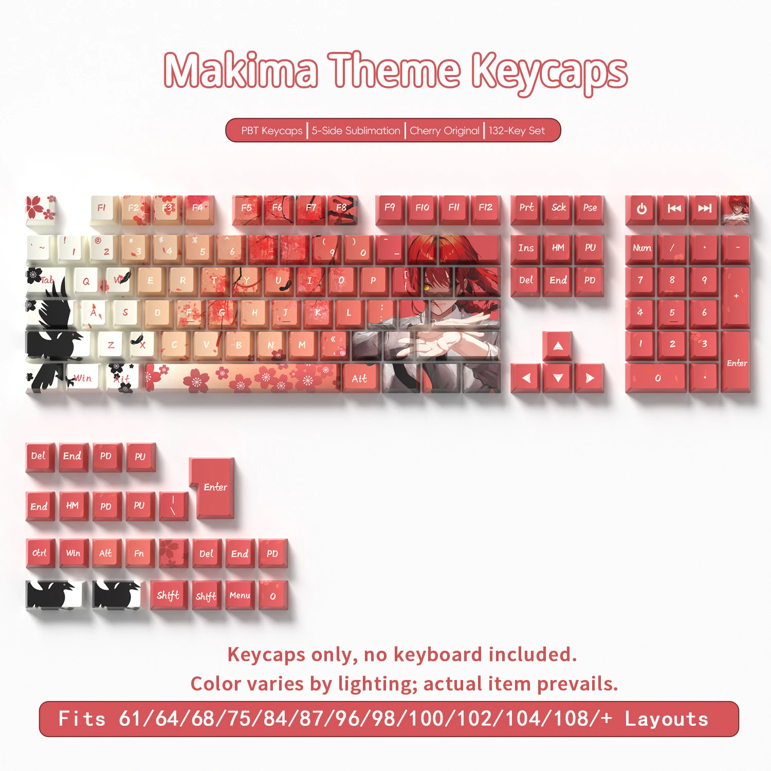 Makima Keycaps 132 Keys PBT Material Keycaps Cherry Profile DYE-SUB For MX Switch Wooting Mechanical Keyboard ISO ANSI Layout