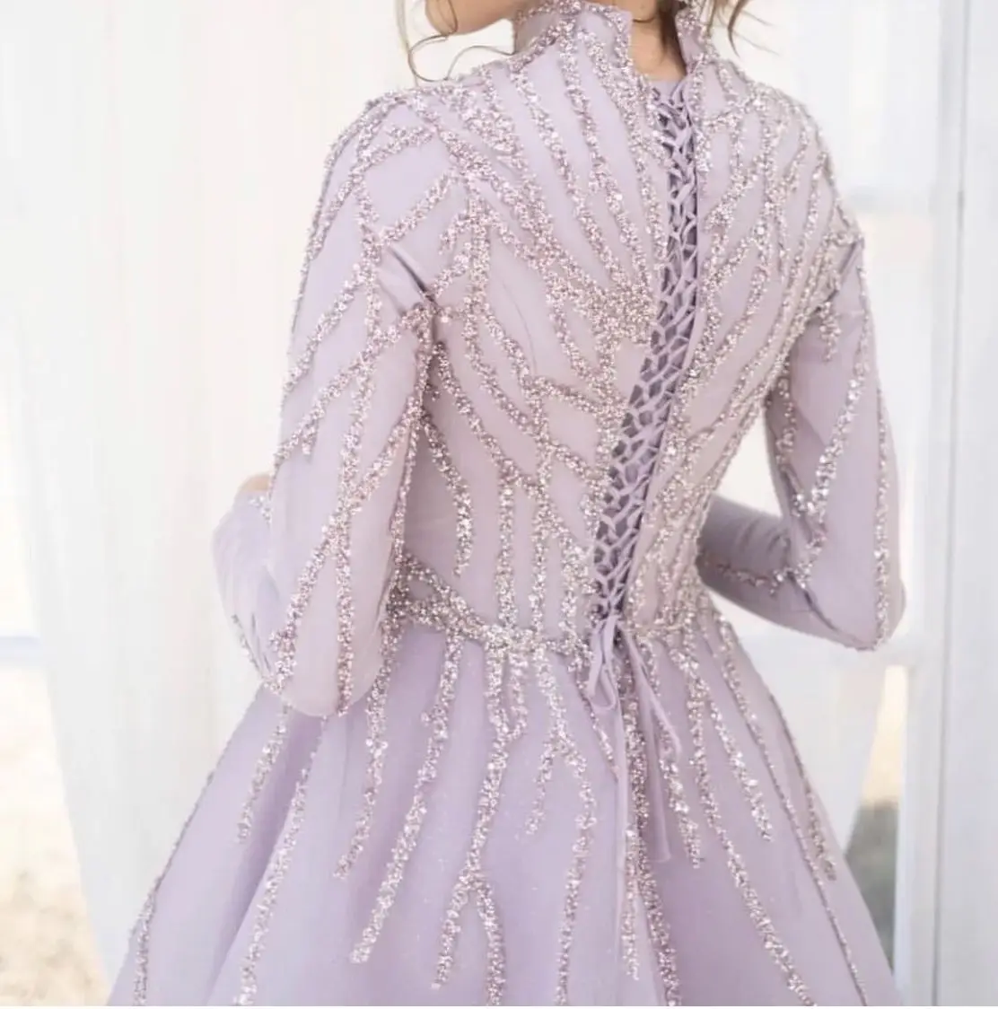 CAN ac-Robe de Rhà perles islamiques, robe de soirée musulmane à paillettes, robe à lacets dans le dos, robe en organza, manches longues éducatives, longueur de rinçage