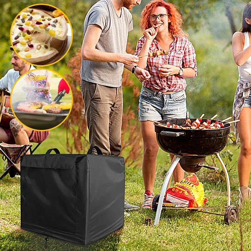 Black Pizza Oven Cover Outdoor Square Protective Cover Waterproof Anti-UV Drawstring Dustproof Cover Camping Pizza Oven Cover