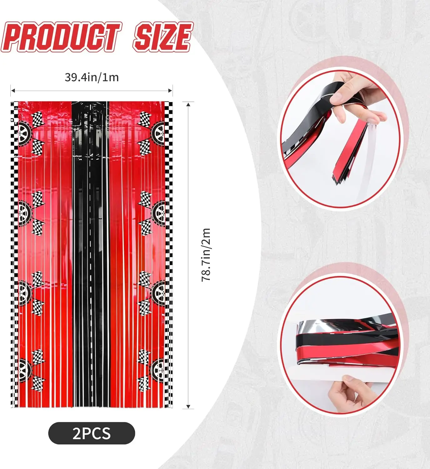2PCS Race Car Foil Fringe Backdrop Curtains Birthday Party Decorations for Fast Wheels Happy Dude Birthday Party Decorations