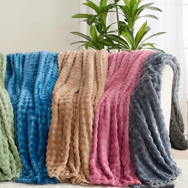 3D Bubble Orange Plush Blanket Soft Warm Cozy Textured Flannel Fleece Couch Throw Gift Plaid - Comfortable Summer Blankets - view 5