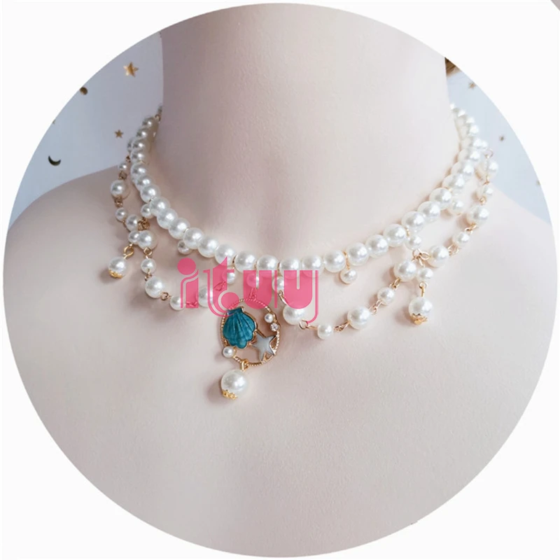 Handgemaakte Lolita Retro Barokke Edelsteen Ketting Oceaan Shell Hanger Parelsnoer Bruiloft Zoete Sleutelbeen Ketting Accessoire