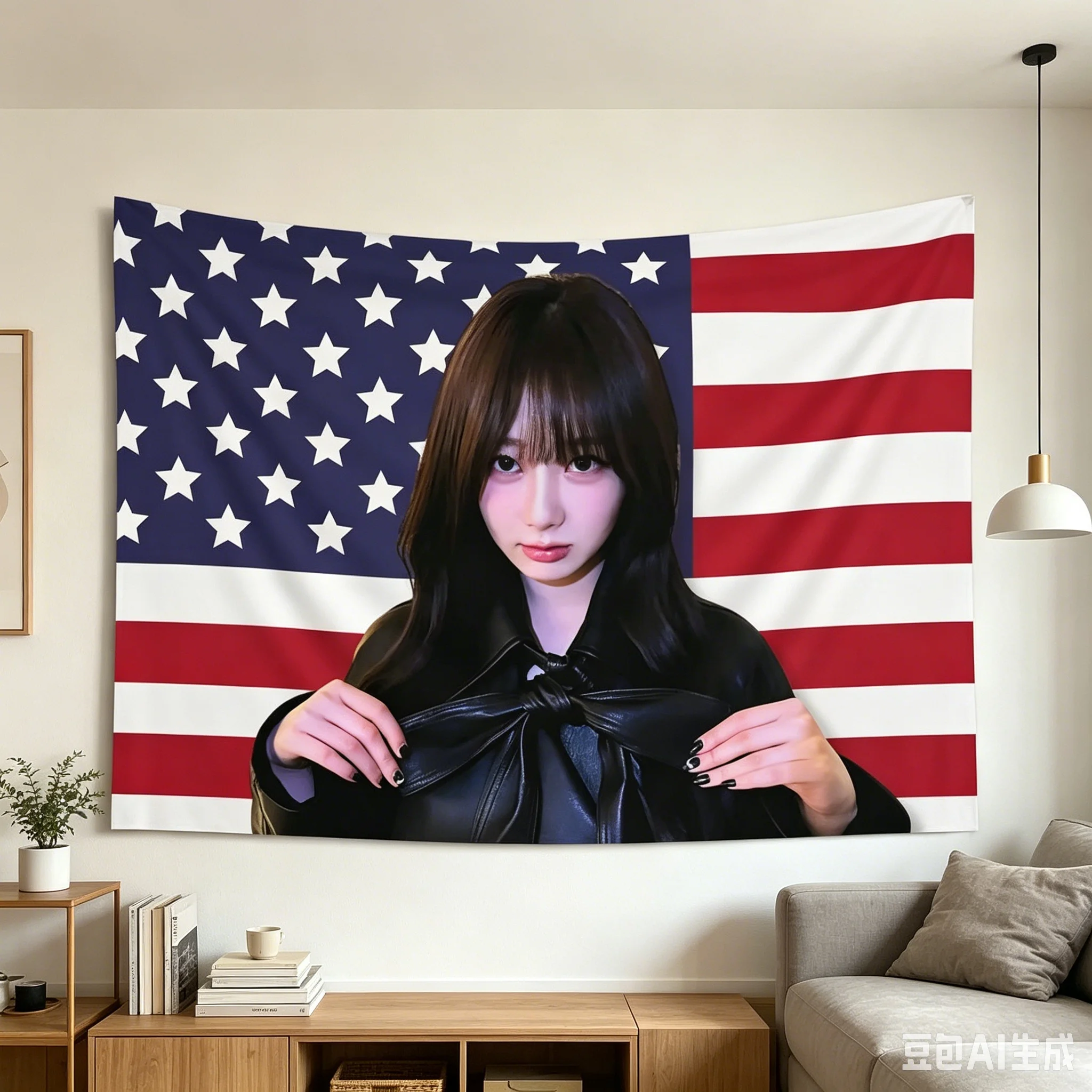 AESPA Giselle Flag Print Tapestry, Hippie Singer Style Wall Hanging for Dorm Bedroom Living Room Decor Background Cloth