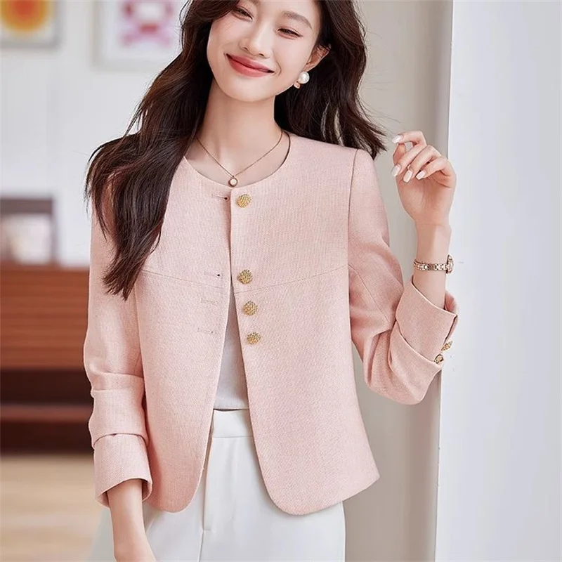 봄 가을 여성용 스몰 프래그런스 재킷 2025 신상 패션 O넥 긴팔 숏 재킷 여성 캐주얼 탑 아우터웨어 의류