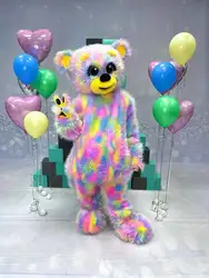 Big Eyes Teddy Bear Mascot Costume Plush Unicorn Bear Cosplay Suit for Adult Kids Birthday Gifts Party Halloween Carnival Dress