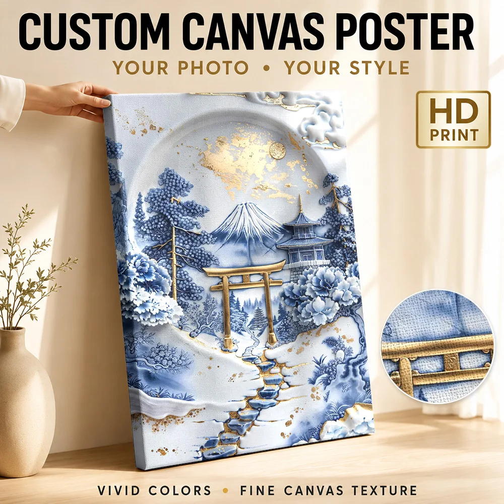 Japanese Porcelain Idyll Canvas Poster Custom Japanese Inspired Wall Art for Bedroom Meditation Room Decor Gift for Collectors